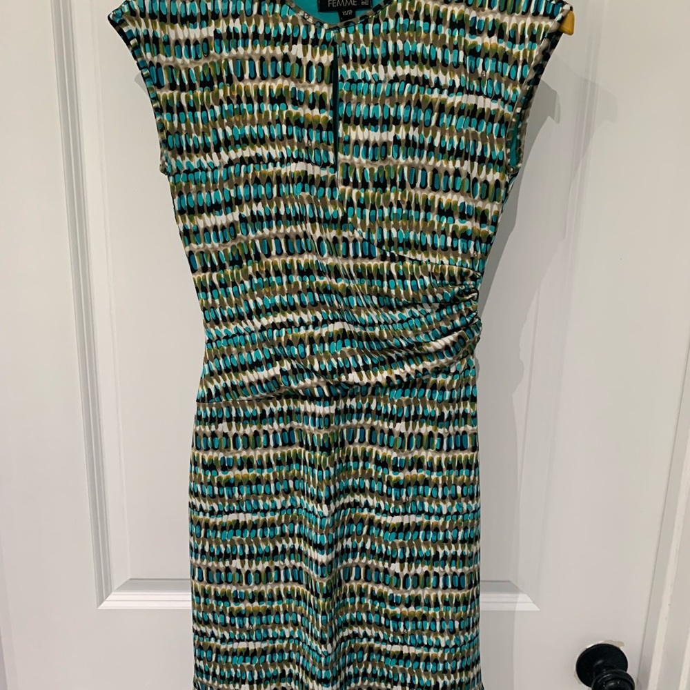 Femme Patterned Teal and Brown Dress A3
